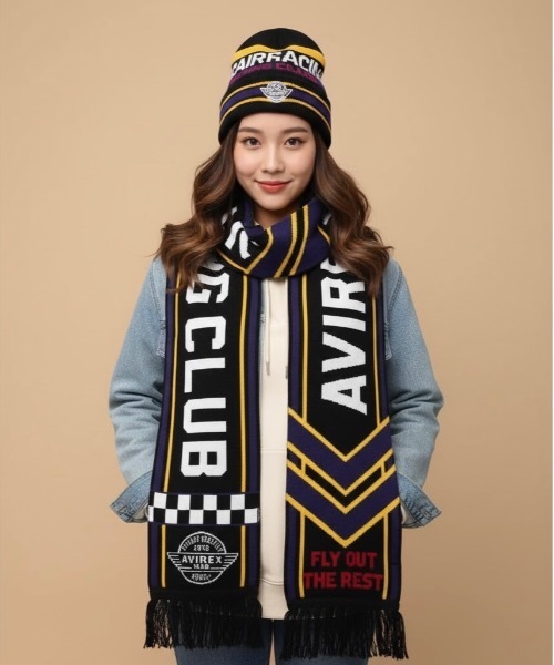 AVIREX（アヴィレックス）の「AVIREX / AX EX SURPLUS AVIREX AIR RACING CLUB / 81408900（マフラー・メンズ・オフホワイト/ブラック/エンジ・FREE）」の16枚目の写真