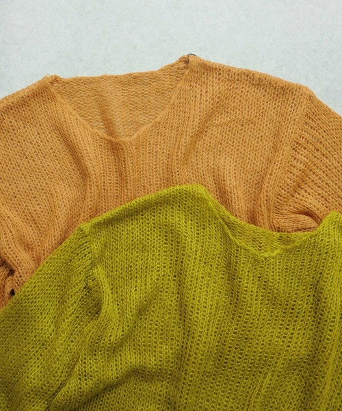 Bulue.(ブルー)の「【Bulue.】透かし編みクロップド丈ニット(ニット/セーター・レディース・オレンジ/オリーブ・FREE)」の18枚目の写真