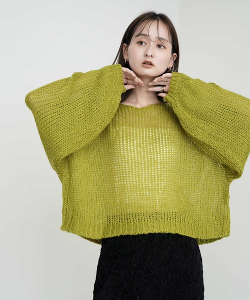 セール】【Bulue.】透かし編みクロップド丈ニット（ニット/セーター