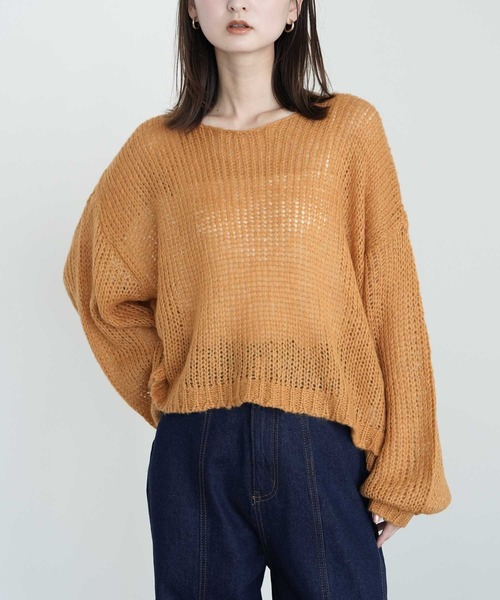 Bulue.(ブルー)の「【Bulue.】透かし編みクロップド丈ニット(ニット/セーター・レディース・オレンジ/オリーブ・FREE)」の11枚目の写真