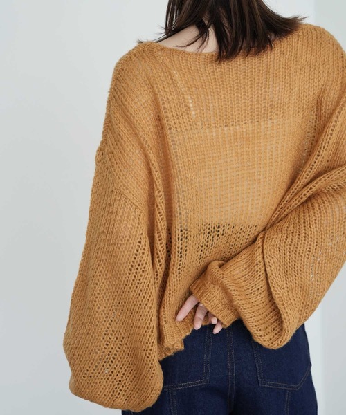 Bulue.(ブルー)の「【Bulue.】透かし編みクロップド丈ニット(ニット/セーター・レディース・オレンジ/オリーブ・FREE)」の13枚目の写真