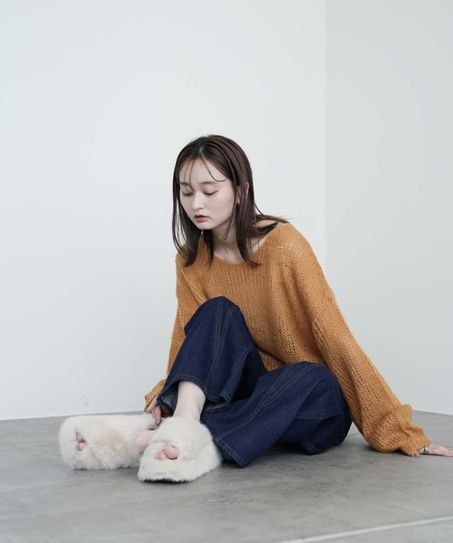 セール】【Bulue.】透かし編みクロップド丈ニット（ニット/セーター