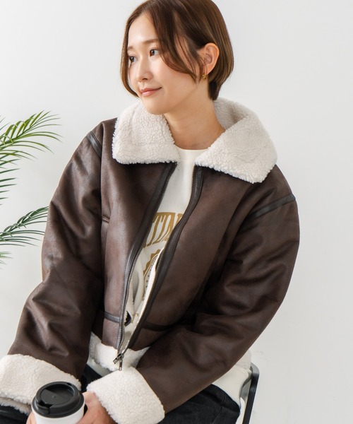 fort point(フォーポイント)の「【C-FORT POINT/フォートポイント】フェイクレザー フライトジャケット(ブルゾン・レディース・ブラウン/ブラック・FREE)」の1枚目の写真