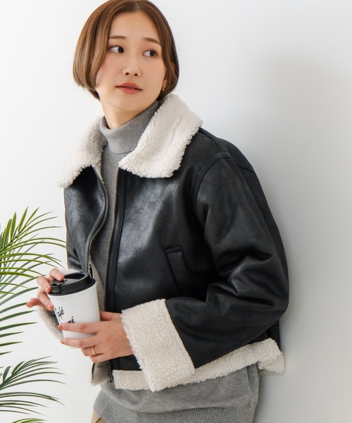 fort point(フォーポイント)の「【C-FORT POINT/フォートポイント】フェイクレザー フライトジャケット(ブルゾン・レディース・ブラウン/ブラック・FREE)」の2枚目の写真