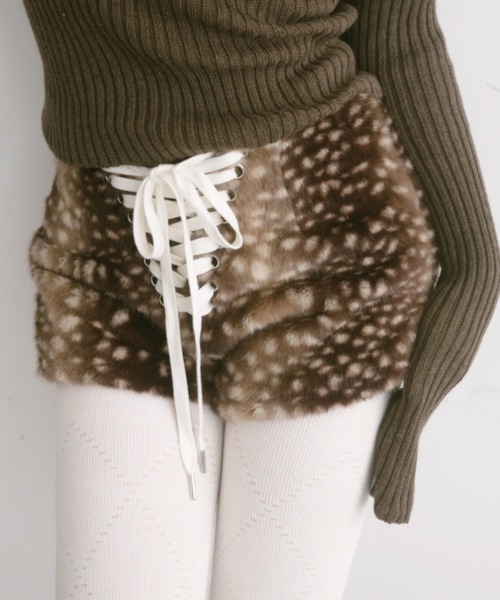 igi LACED FUR SHORTS レースアップファーショートパンツ LACED FUR SHORTS / レースアップファーショートパンツ（その他パンツ
