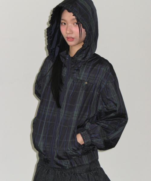 RONRON(ロンロン)の「PENDANT FRILL HOODIE WIND JUMPER NAVY CHECK(ナイロンジャケット・レディース・その他・FREE)」の3枚目の写真