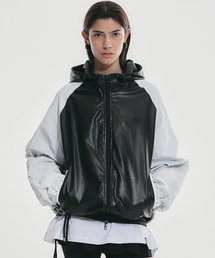 RAGLAN HOODY LEATHER JUMPER_BLACK WHITE