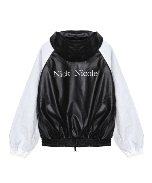NICK&NICOLE（ニックアンドニコール）の「RAGLAN HOODY LEATHER JUMPER_BLACK WHITE（ライダースジャケット・レディース・その他・FREE）」の5枚目の写真