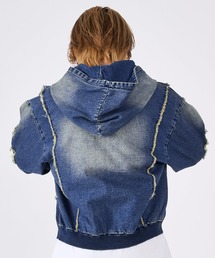 RE730（アールイーセブンサーティー）の「デニムクロスアップリケジップパーカー 古着風ビンテージ（ライダースジャケット）」