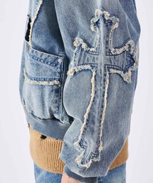 RE730（アールイーセブンサーティー）の「デニムクロスアップリケジップパーカー 古着風ビンテージ（ライダースジャケット）」