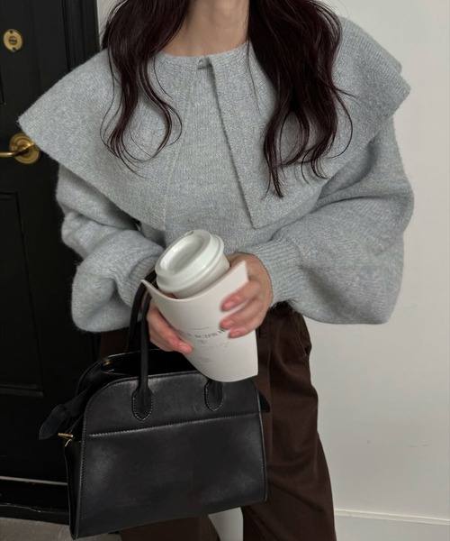 WILLFULLY（ウィルフリー）の「overlay big collar volume sleeve knit（ニット/セーター・レディース・チャコール/ベビーピンク/ライトブルー・FREE）」の3枚目の写真