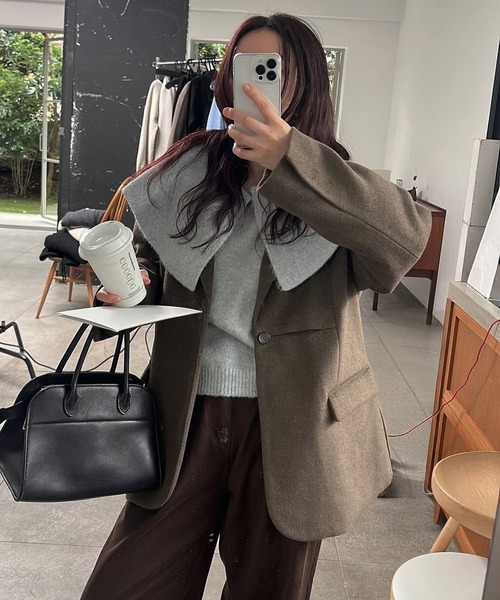 WILLFULLY（ウィルフリー）の「overlay big collar volume sleeve knit（ニット/セーター・レディース・チャコール/ベビーピンク/ライトブルー・FREE）」の14枚目の写真