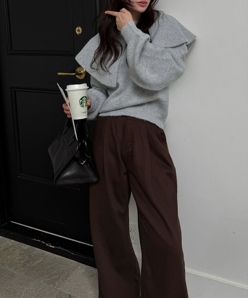 WILLFULLY（ウィルフリー）の「overlay big collar volume sleeve knit（ニット/セーター・レディース・チャコール/ベビーピンク/ライトブルー・FREE）」の11枚目の写真