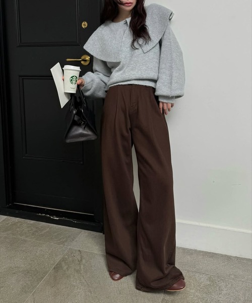 WILLFULLY（ウィルフリー）の「overlay big collar volume sleeve knit（ニット/セーター・レディース・チャコール/ベビーピンク/ライトブルー・FREE）」の12枚目の写真