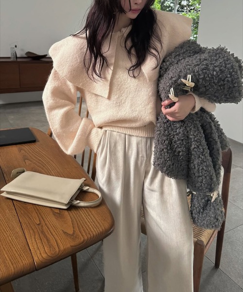 WILLFULLY（ウィルフリー）の「overlay big collar volume sleeve knit（ニット/セーター・レディース・チャコール/ベビーピンク/ライトブルー・FREE）」の8枚目の写真