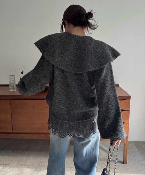 WILLFULLY（ウィルフリー）の「overlay big collar volume sleeve knit（ニット/セーター・レディース・チャコール/ベビーピンク/ライトブルー・FREE）」の20枚目の写真