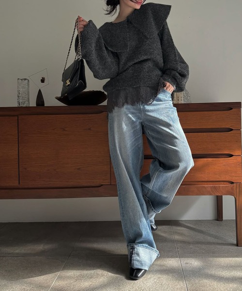 WILLFULLY（ウィルフリー）の「overlay big collar volume sleeve knit（ニット/セーター・レディース・チャコール/ベビーピンク/ライトブルー・FREE）」の21枚目の写真