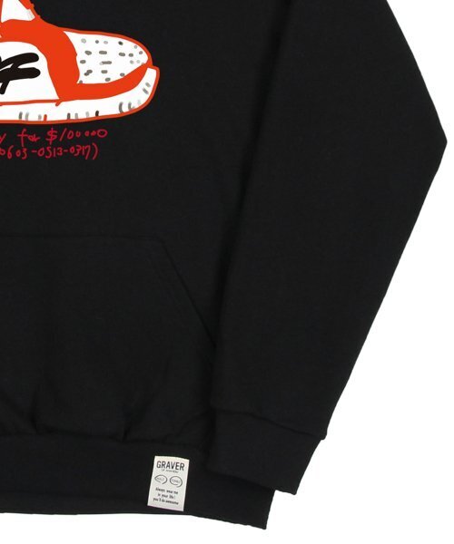 GRAVER（グレーバー）の「[ユニセックス]オエフシューズセンターフードパーカー_ブラック/レッドロゴ（パーカー・レディース・ブラック・SMALL/MEDIUM/LARGE/X-LARGE）」の4枚目の写真
