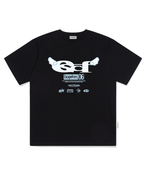 ESCAPEFROM（エスケープフロム）の「エンジェル ESCF ロゴ コラージュプリント オーバーサイズ 半袖Tシャツ ブラック（Tシャツ/カットソー・レディース・その他・SMALL/MEDIUM/LARGE）」の2枚目の写真