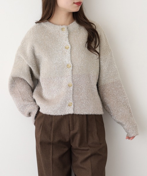 A.N.L(エーエヌエル レーベル)の「A.N.L 2way ラメシャギーニット(カーディガン/ボレロ・レディース・シルバーグレー/ブラック/ベージュ・38)」の3枚目の写真