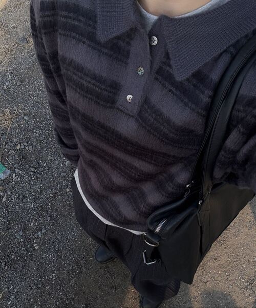 LEIRE（ルアール）の「ストライプブラシカラークロップニット[チャコールネイビーST]（ニット/セーター・メンズ・その他・MEDIUM/LARGE/X-LARGE）」の6枚目の写真