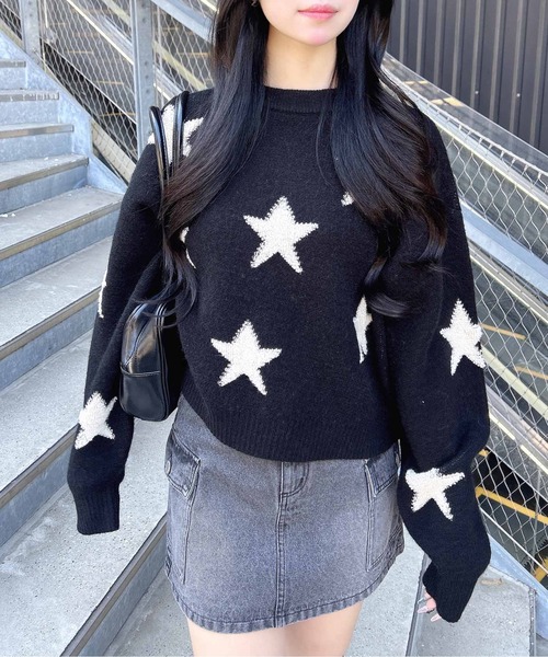 INGNI(イング)の「星柄ループジャガードニット(ニット/セーター・レディース・チャコールグレー×ブラック/ワイン系2/ブラック×ホワイト・M)」の4枚目の写真