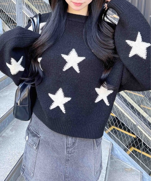 INGNI(イング)の「星柄ループジャガードニット(ニット/セーター・レディース・チャコールグレー×ブラック/ワイン系2/ブラック×ホワイト・M)」の5枚目の写真
