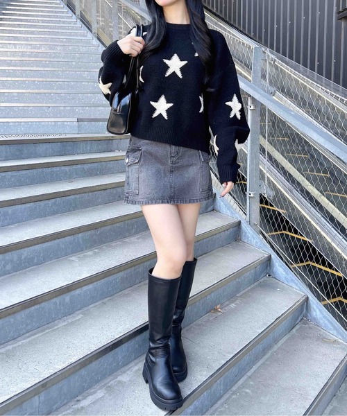 INGNI(イング)の「星柄ループジャガードニット(ニット/セーター・レディース・チャコールグレー×ブラック/ワイン系2/ブラック×ホワイト・M)」の6枚目の写真