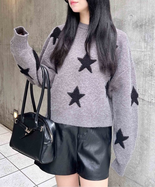 INGNI(イング)の「星柄ループジャガードニット(ニット/セーター・レディース・チャコールグレー×ブラック/ワイン系2/ブラック×ホワイト・M)」の7枚目の写真