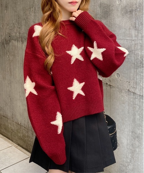INGNI(イング)の「星柄ループジャガードニット(ニット/セーター・レディース・チャコールグレー×ブラック/ワイン系2/ブラック×ホワイト・M)」の13枚目の写真