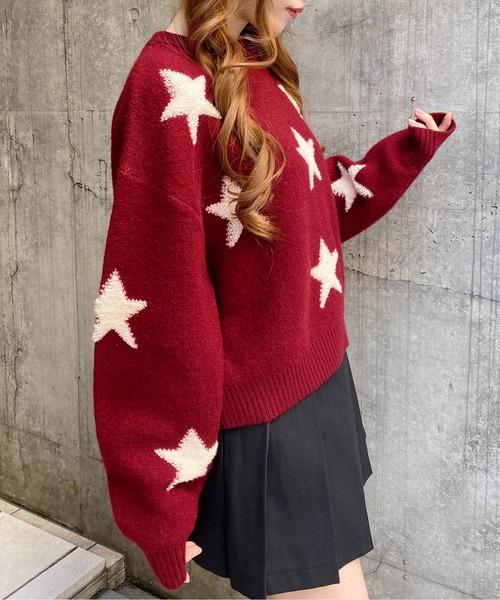 INGNI(イング)の「星柄ループジャガードニット(ニット/セーター・レディース・チャコールグレー×ブラック/ワイン系2/ブラック×ホワイト・M)」の15枚目の写真