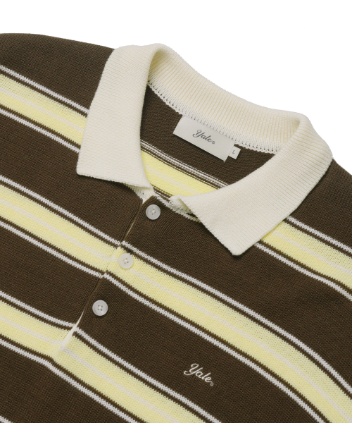 YALE(イェール)の「マルチストライプカラー ニット 半袖_ダークブラウン(ポロシャツ・レディース・その他・SMALL/MEDIUM/LARGE/X-LARGE)」の4枚目の写真