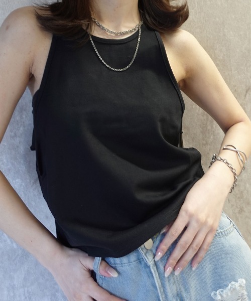 CORNERS（コーナーズ）の「サイドギャザーアメスリタンクトップ（タンクトップ・レディース・オフホワイト/ブラック・M）」の2枚目の写真