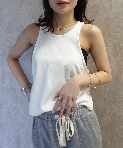 CORNERS（コーナーズ）の「サイドギャザーアメスリタンクトップ（タンクトップ・レディース・オフホワイト/ブラック・M）」の5枚目の写真