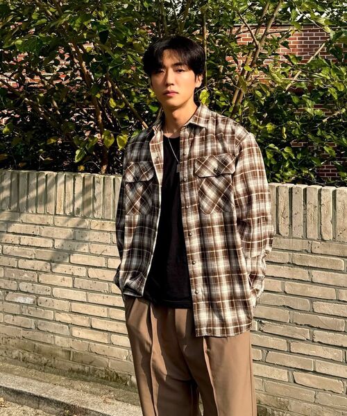 OGARP(オガープ)の「Concho Oversized Check Shirts Khakibrown(シャツ/ブラウス・レディース・カーキ・1/2/3)」の3枚目の写真