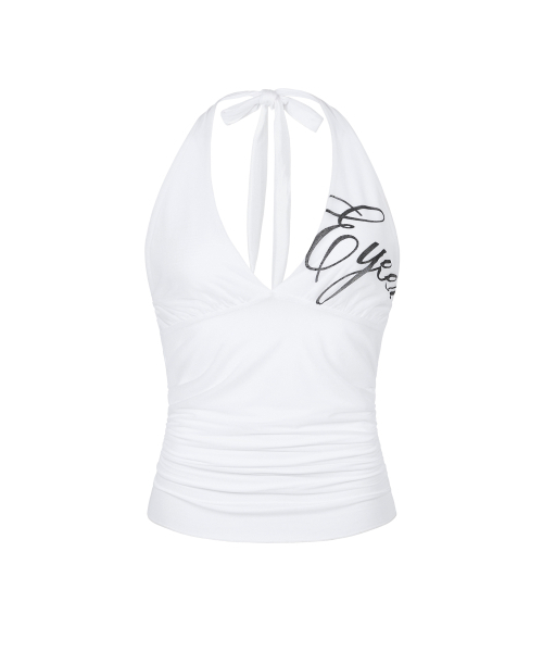Script Logo Halter-Neck Top - White