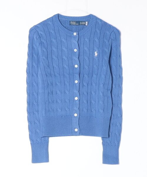 ポロラルフローレン POLO RALPH LAUREN カーディガン　水色 POLO RALPH LAUREN (ポロラルフローレン) ロゴ ケーブルニット クルー