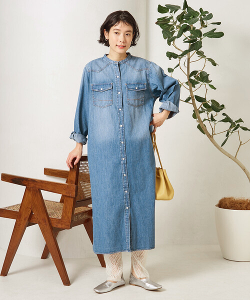 FREAK'S STORE(フリークスストア)の「SOMETHING × FREAK'S STORE/サムシング 別注 DENIM SHIRTS ONE PIECE/デニム シャツ ワンピース(シャツワンピース・レディース・ネイビー/サックスブルー・SMALL/MEDIUM)」の20枚目の写真