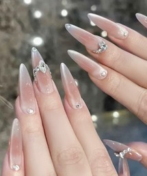 MASHIRO（マシロ）の「【MASHIRO】ピンクマグネットチークネイル風ネイルチップ ロング ポイントデザイン(MA/EK483)（ネイルシール/ネイルチップ）」