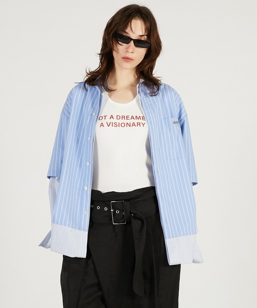 PRANK PROJECT（プランクプロジェクト）の「ダブルレイヤーシャツ / Double Layer Shirt（シャツ/ブラウス・レディース・チャコールグレー/ブルー/ホワイト・FREE）」の3枚目の写真