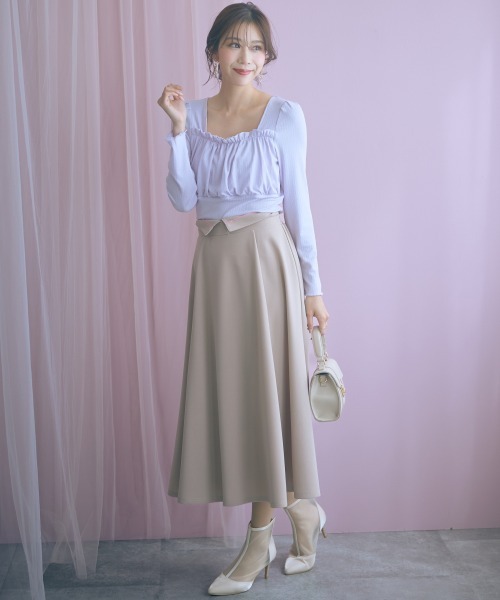 marun(マルン)の「<大きいサイズ>ミディ丈ハイウエストスカート marun(スカート・レディース・ブラック/グレイッシュベージュ・L/LL/3L/4L/5L)」の7枚目の写真