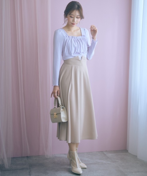 marun(マルン)の「<大きいサイズ>ミディ丈ハイウエストスカート marun(スカート・レディース・ブラック/グレイッシュベージュ・L/LL/3L/4L/5L)」の8枚目の写真