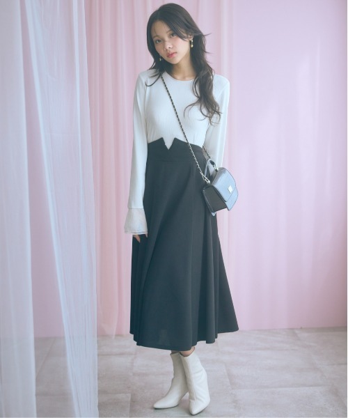 marun(マルン)の「<大きいサイズ>ミディ丈ハイウエストスカート marun(スカート・レディース・ブラック/グレイッシュベージュ・L/LL/3L/4L/5L)」の12枚目の写真