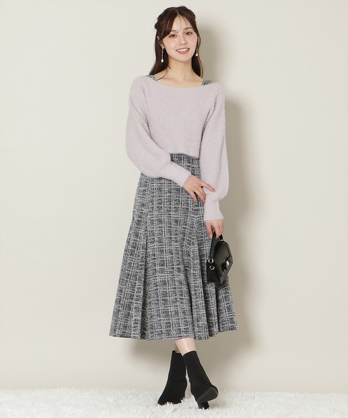 WILLSELECTION(ウィルセレクション)の「カットツイードワンピース×フェザーニットSET(ワンピース・レディース・ブルー/ラベンダー/ベージュ/ピンク・FREE)」の3枚目の写真