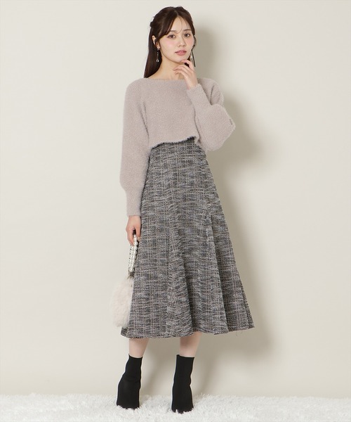 WILLSELECTION(ウィルセレクション)の「カットツイードワンピース×フェザーニットSET(ワンピース・レディース・ブルー/ラベンダー/ベージュ/ピンク・FREE)」の1枚目の写真