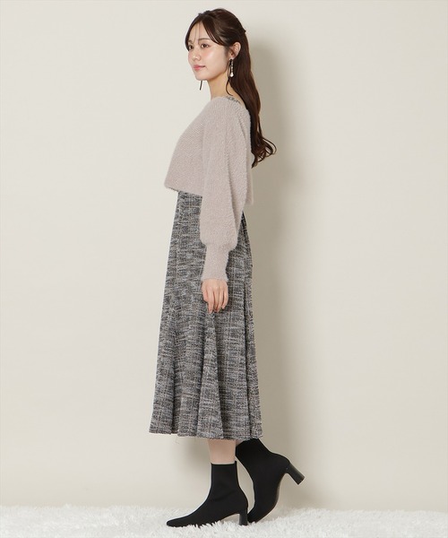 WILLSELECTION(ウィルセレクション)の「カットツイードワンピース×フェザーニットSET(ワンピース・レディース・ブルー/ラベンダー/ベージュ/ピンク・FREE)」の5枚目の写真