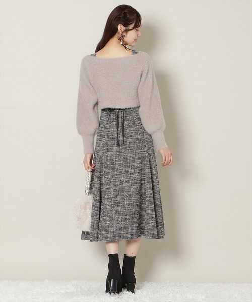 WILLSELECTION(ウィルセレクション)の「カットツイードワンピース×フェザーニットSET(ワンピース・レディース・ブルー/ラベンダー/ベージュ/ピンク・FREE)」の6枚目の写真