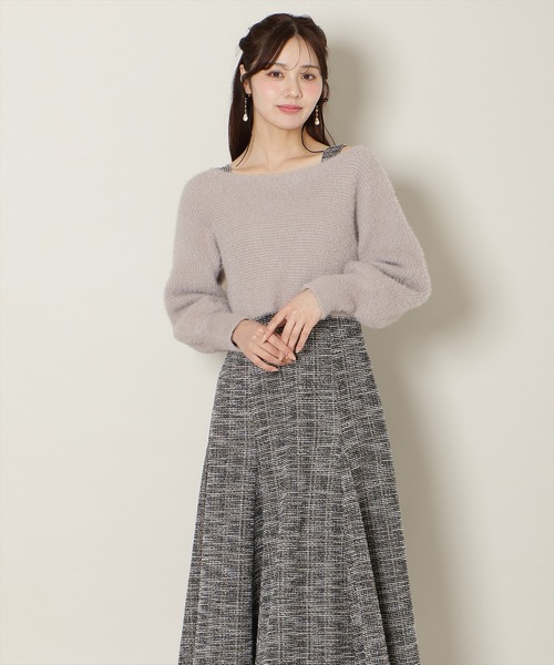 WILLSELECTION(ウィルセレクション)の「カットツイードワンピース×フェザーニットSET(ワンピース・レディース・ブルー/ラベンダー/ベージュ/ピンク・FREE)」の7枚目の写真