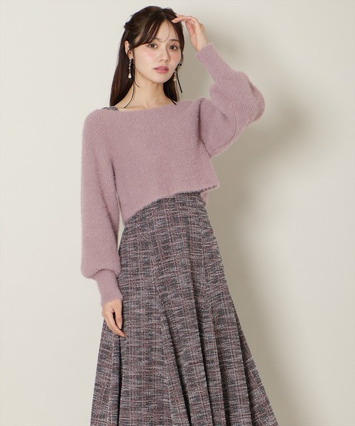 WILLSELECTION(ウィルセレクション)の「カットツイードワンピース×フェザーニットSET(ワンピース・レディース・ブルー/ラベンダー/ベージュ/ピンク・FREE)」の12枚目の写真