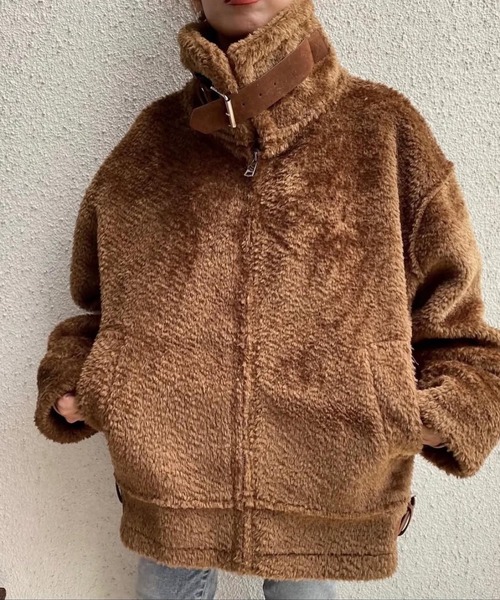 merrylatte（メリーラテ）の「ベルトデザインパイピングムートンファージャケット【Primaras】（その他アウター・レディース・ダークブラウン/アイボリー・M/L）」の7枚目の写真